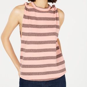 Free People Striped Twist-Shoulder Cotton Tank Top